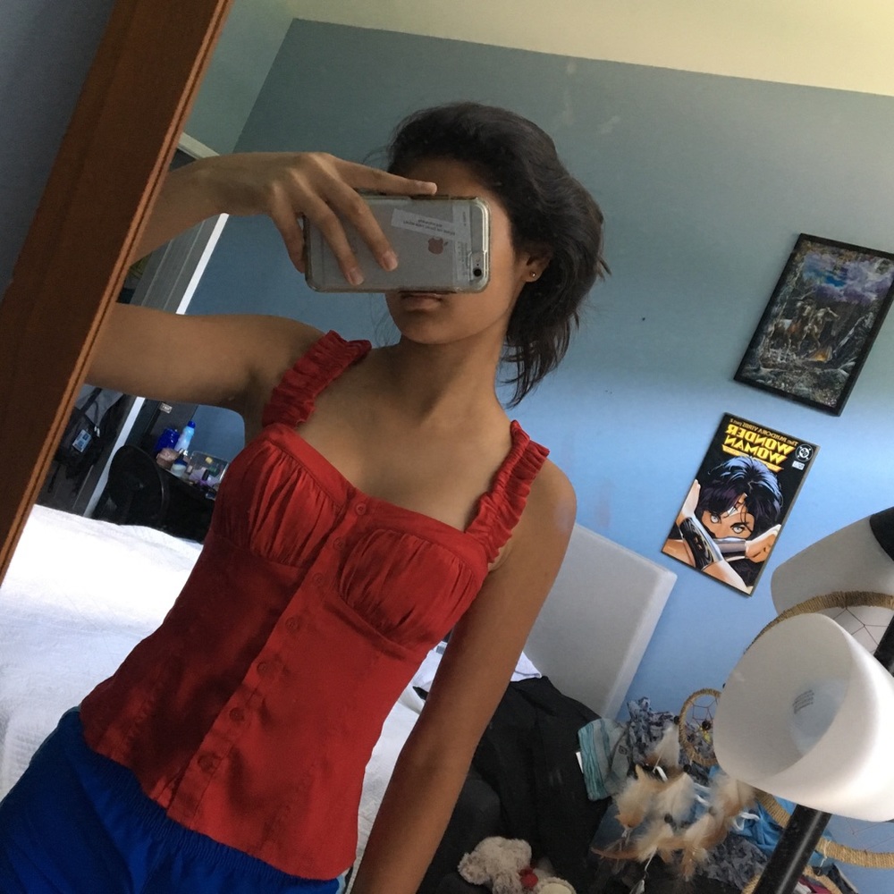 Bebe Silk Red Button Up